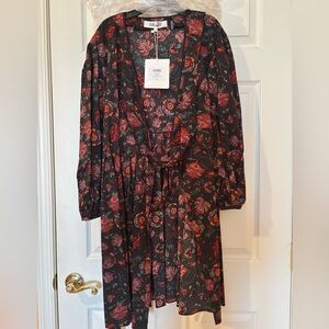 DVF Barbe Puff Sleeve Mini Wrap Dress in Punk Flower. Size 10